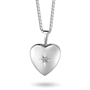 Hjertemedaljong sølv, m/diamant 67065